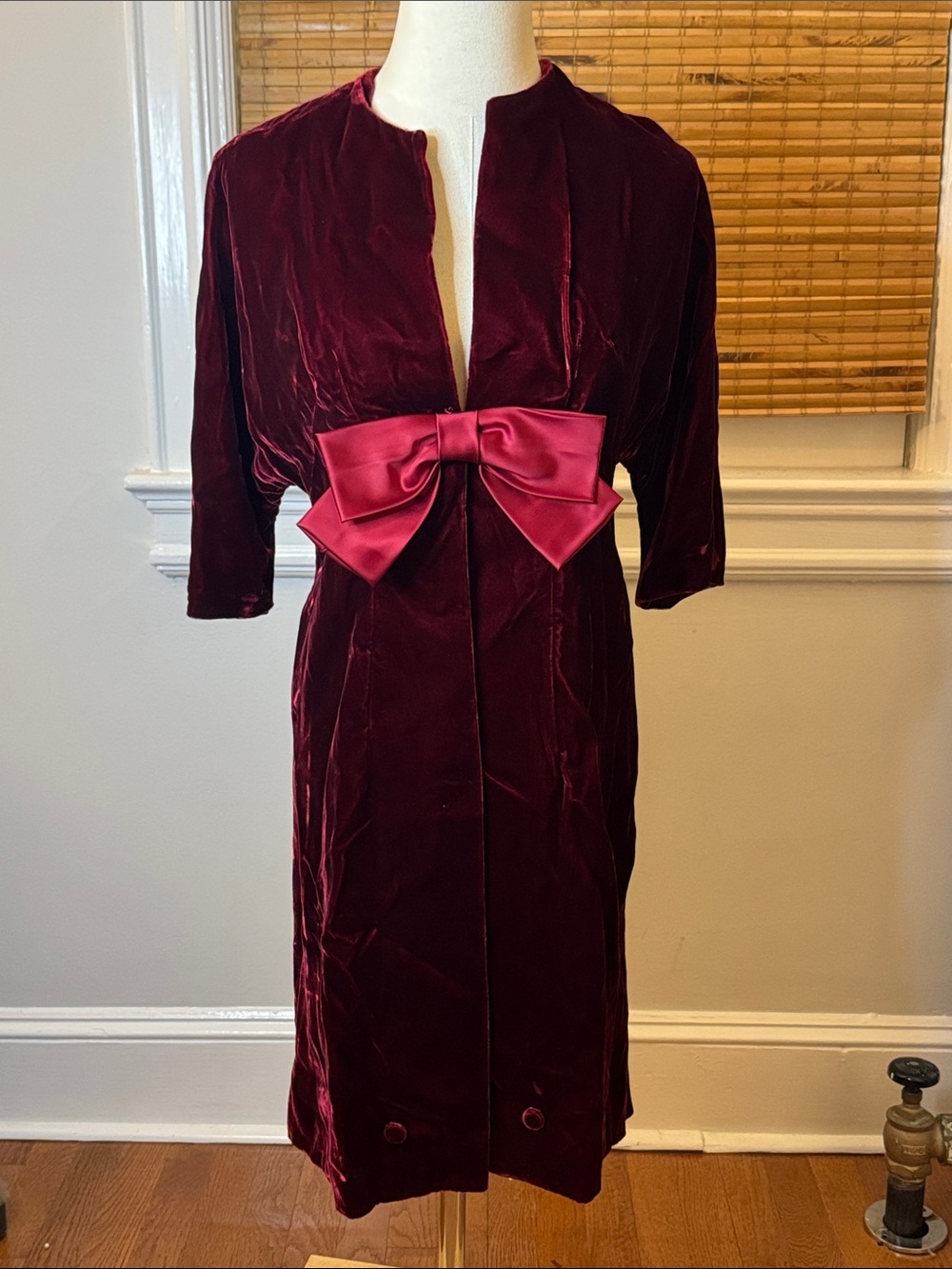 Vintage Burgundy Velvet evening coat with Satin Bow